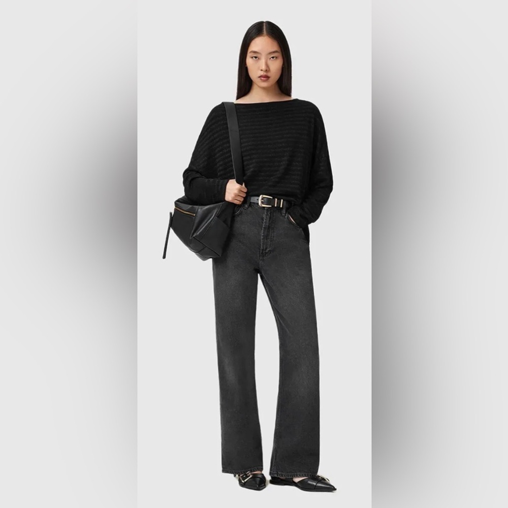 All Saints RINA STRIPED SHIMMER T-SHIRT Long Sleeves M Black - Picture 10 of 10